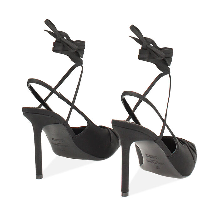 Décolleté slingback donna nere con lacci, tacco 9,5 cm
