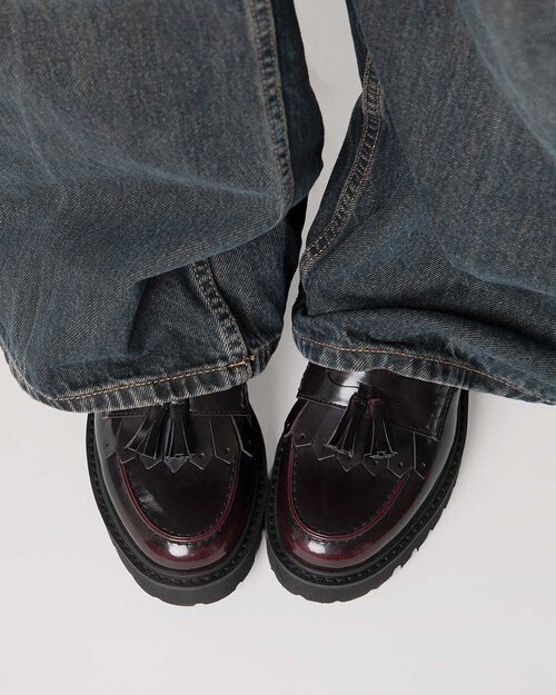 Mocassins bordeaux avec pampilles talon 3,8 cm, BURGUNDY