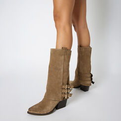 Tronchetti texani in camoscio taupe con tacco 6 cm, Primadonna, 261020629CMTAUP041, 002 preview