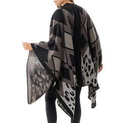 Poncho noir/gris avec détails léopard, Special Price, 20B417312TSNEGRUNI, 002 preview