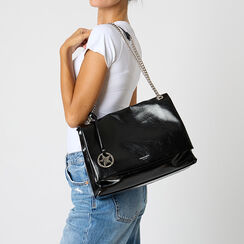 Borsa a spalla nera lucida con tracolla a catena, Primadonna, 265700583EUNEROUNI, 003 preview