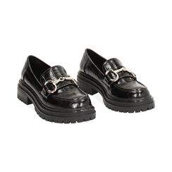 Mocassino nero stampa cocco con morsetto, Primadonna, 243012218CCNERO036, 002 preview