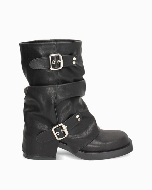 Botas biker negras con tac&oacute;n de 5,7 cm, BLACK
