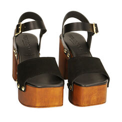 Sandali platform neri in camscio, 9 cm, Primadonna, 214387854CMNERO037, 002a