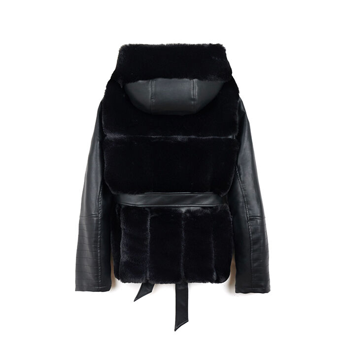 Veste Femme En Fausse Fourrure Noire - Taille XL - Mi-longue - Occasion Parfait état