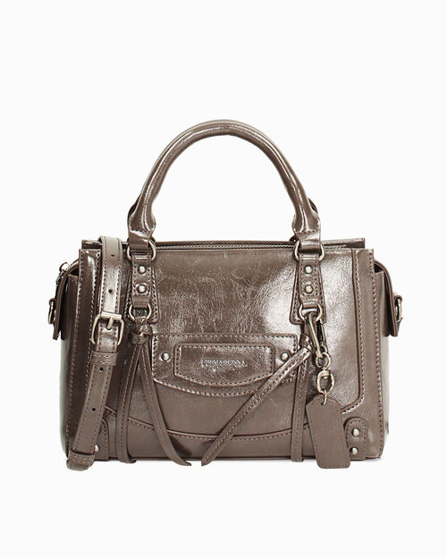 Mini bag grigia lucida con tracolla removibile, GREY