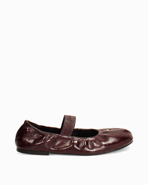 Ballerines bordeaux brillantes avec bride, BURGUNDY