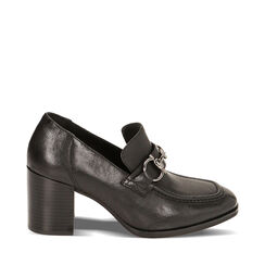 Mocassini neri in pelle, tacco 6,5 cm, 22L923007PENERO035, 001a