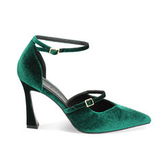 Open shank verdi in velluto, tacco 9,5 cm, Primadonna, 242159745VLVERD039, 001 preview