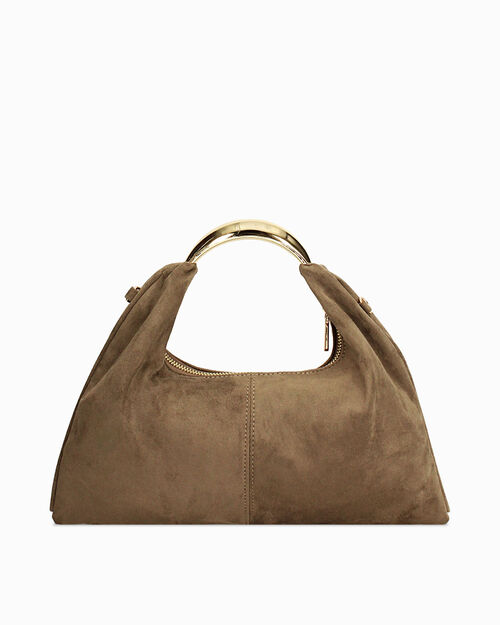 Mini bag taupe con asa dorada, TAUPE