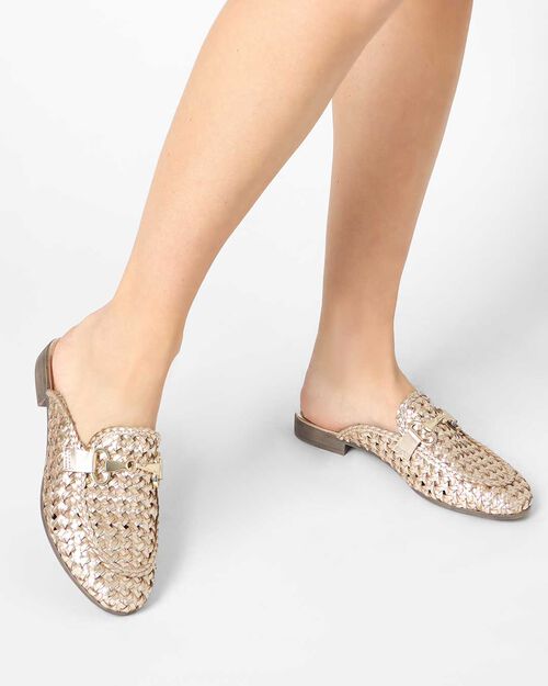 Sabot femme rose dor&eacute; en cuir tress&eacute;, MULTI COLOR