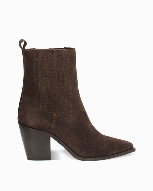 Dark brown texan ankle boot 8.2 cm heel, DK BROWN