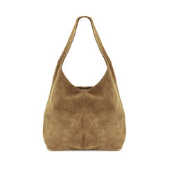Borsa a spalla da donna in camoscio taupe, Primadonna, 250802577CMTAUPUNI, 001a