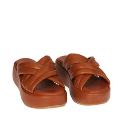 Sandalias coñac de piel, cuña 5,5 cm, Primadonna, 194305147PECOGN036, 002a