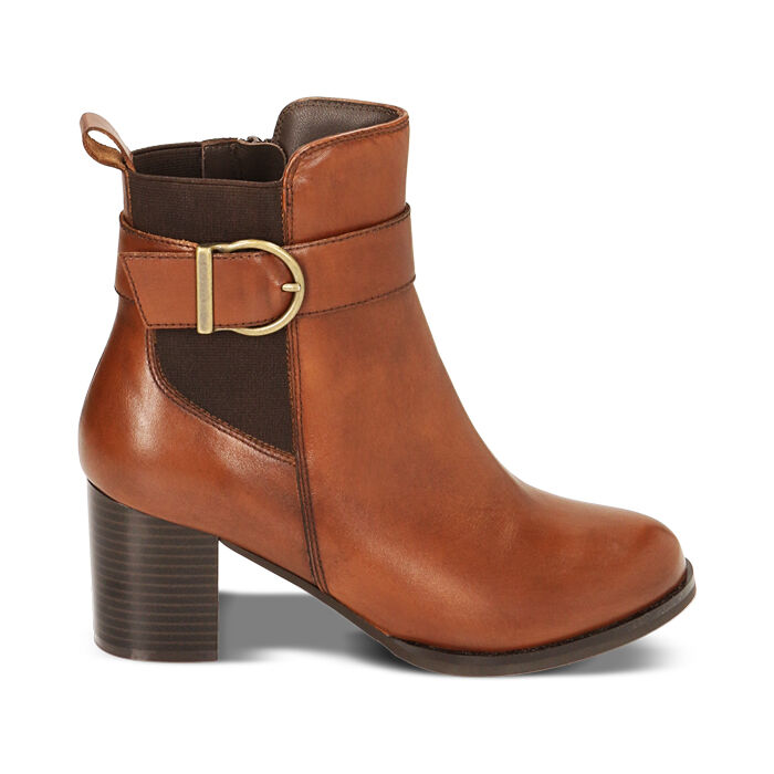 Stivaletti Chelsea cognac in pelle, tacco 6,3 cm, Primadonna, 22L920061PECOGN035