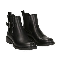 Chelsea boots neri in eco-pelle con cinturino, Stivaletti, 14A776160EPNERO036, 002 preview