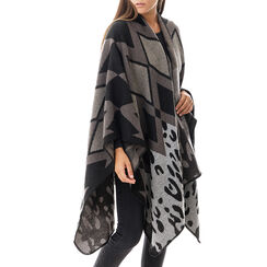 Poncho negro/gris con detalle de leopardo, Special Price, 20B417312TSNEGRUNI, 001 preview