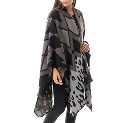 Poncho noir/gris avec détails léopard, Special Price, 20B417312TSNEGRUNI, 001 preview