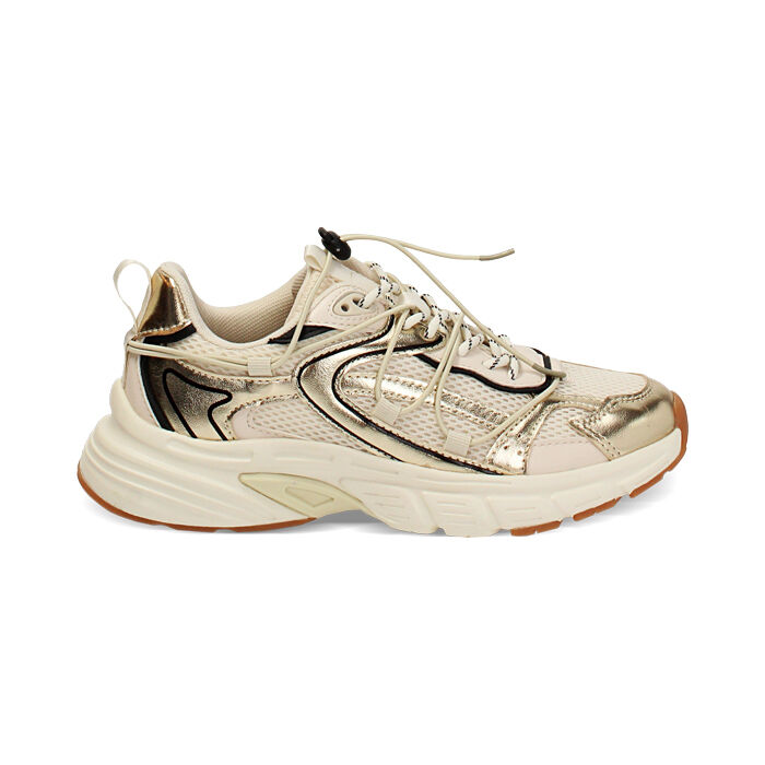 Baskets femme beige-or en tissu, Primadonna, 250151101TSBEOR035