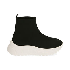 Slip-on en tissu noir, compensé de 5 cm, Primadonna, 202835531TSNERO035, 001 preview