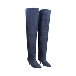 Stivali sopra il ginocchio in tessuto jeans con tacco kitten, Primadonna, 263006901TSJESC036, 003 preview
