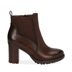 Chelsea boots cuoio in eco-pelle, tacco 8,5 cm , Scarpe, 143066110EPCUOI036, 001a