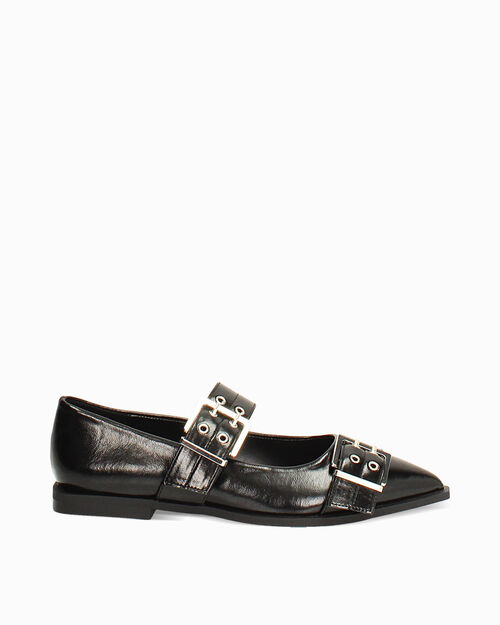 Ballerines noires brillantes avec semelle en caoutchouc, BLACK
