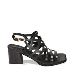 Sandalia con tacón bajo mujer negra en cuero vacuno, Primadonna, 257253409VANERO036, 001a