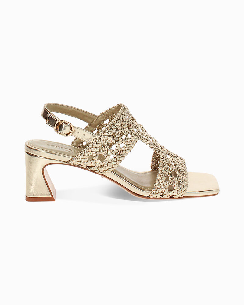 Sandalo donna oro intrecciato, tacco 5,5 cm image number null