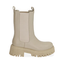 Botines Chelsea color crema, tacón de 5,5 cm, Primadonna, 200614805EPPANN035, 001a