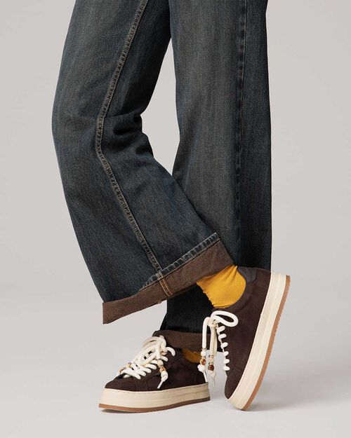 Sneakers marr&oacute;n oscuro tac&oacute;n 3,6 cm, DK BROWN