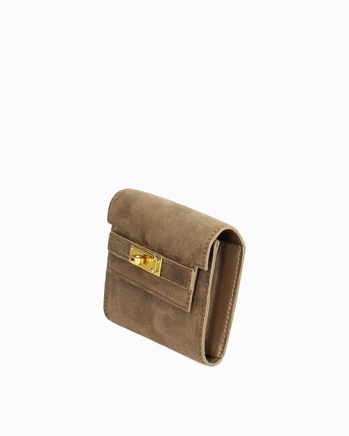 Cartera taupe con cierre dorado, TAUPE