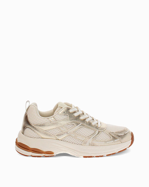 Sneakers beige con tacco 4 cm, BEIGE