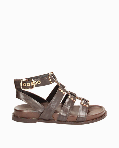 Sandali bassi donna marroni in pelle, 