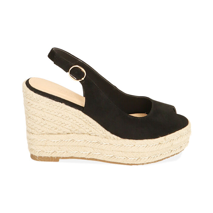 Sandali neri in microfibra, zeppa 10,5 cm, Primadonna, 214981980MFNERO035