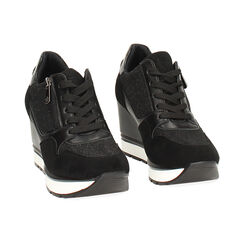Zapatillas deportivas negras en microfibra con tacón de 8,5 cm, Primadonna, 262811633MFNERO035, 003 preview