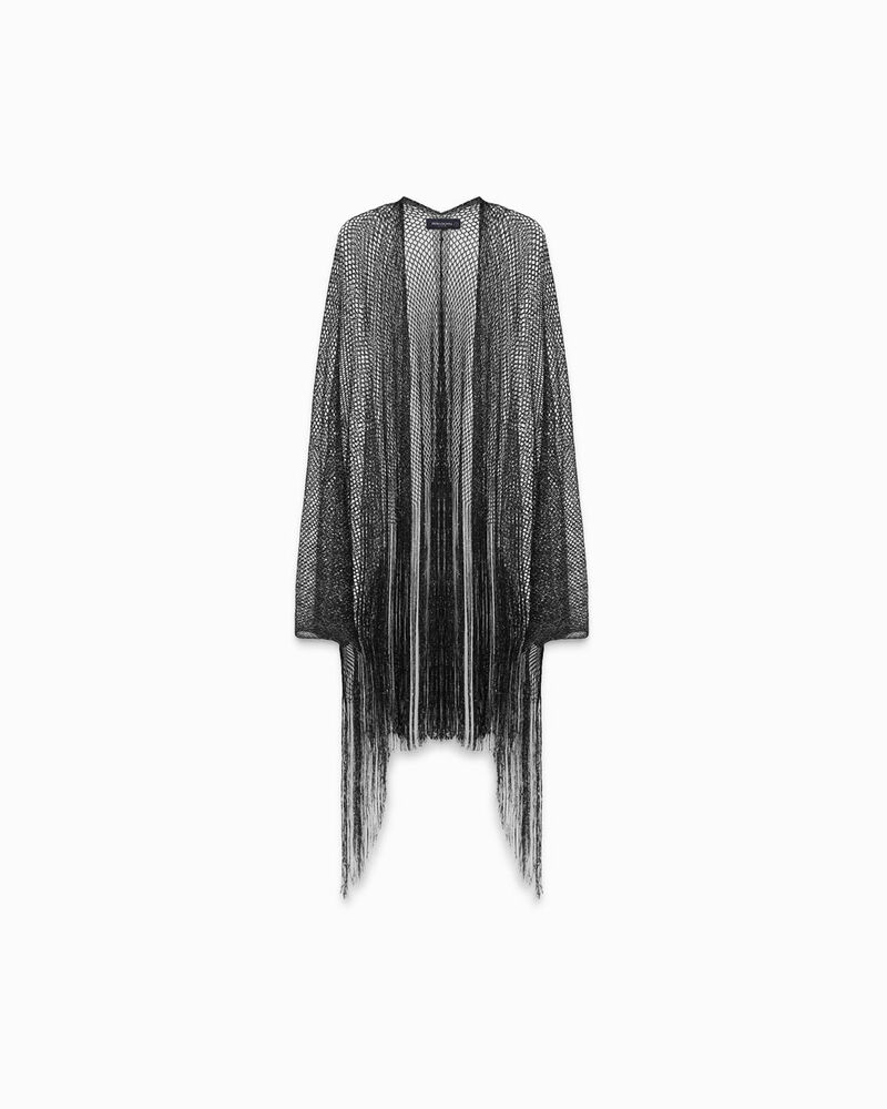Poncho donna nero argento in tessuto laminato image number null