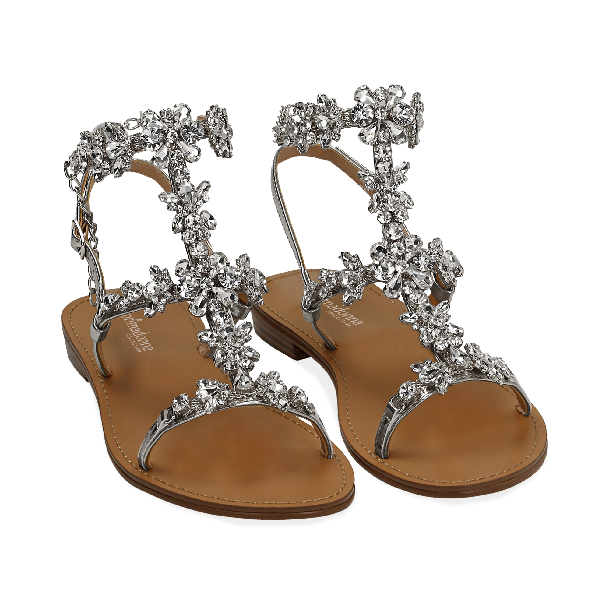 Sandali gioiello argento in eco-pelle laminata | Primadonna Collection
