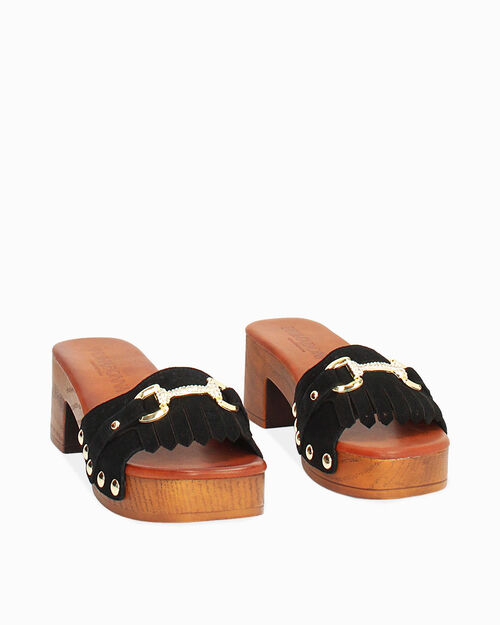 WOMEN SHOES CLOG SUEDE NERO, BLACK