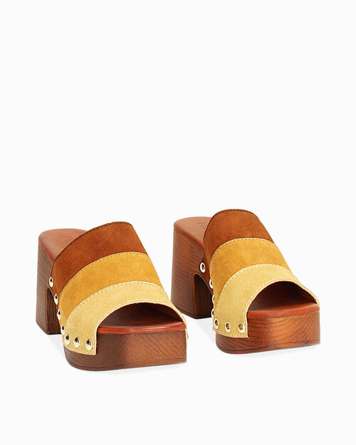 WOMEN SHOES CLOG SUEDE MUCN, MULTICOLOR-RED