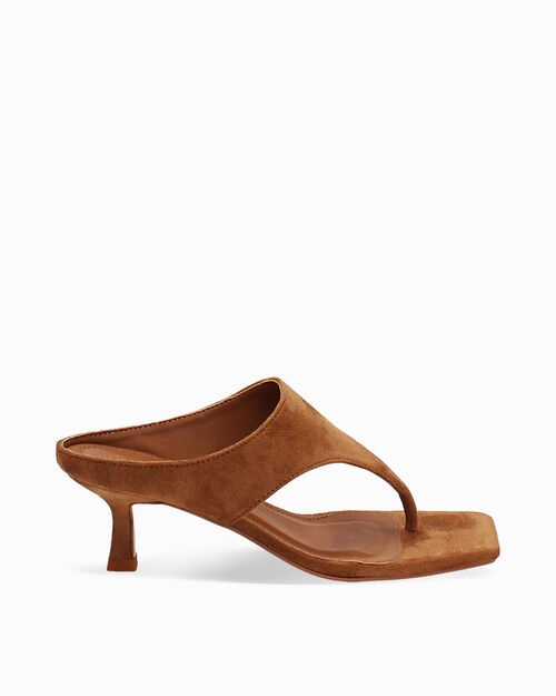 Mules open toe cognac tacco 6 cm, COGNAC