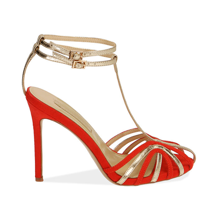 Sandali arancio in microfibra, tacco 10 cm