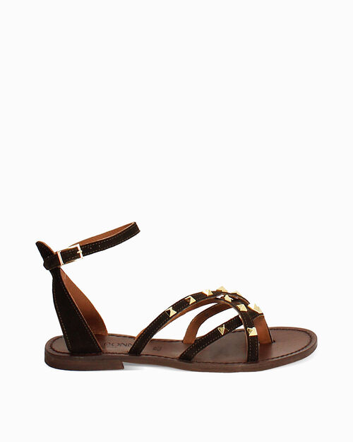 Sandali in camoscio con mini-borchie moro, DK BROWN
