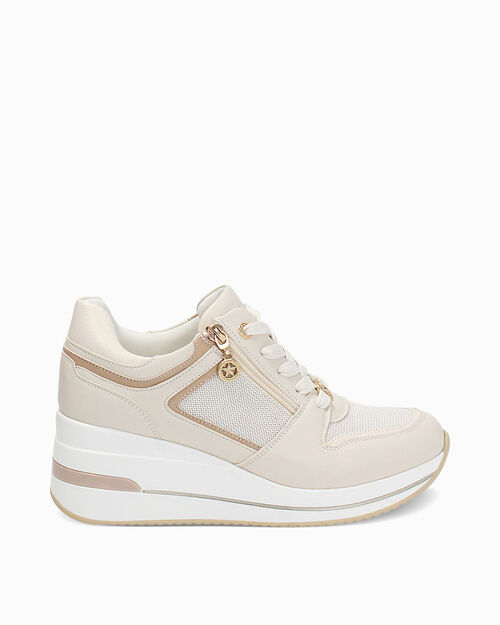 Sneakers donna beige in tessuto, BEIGE