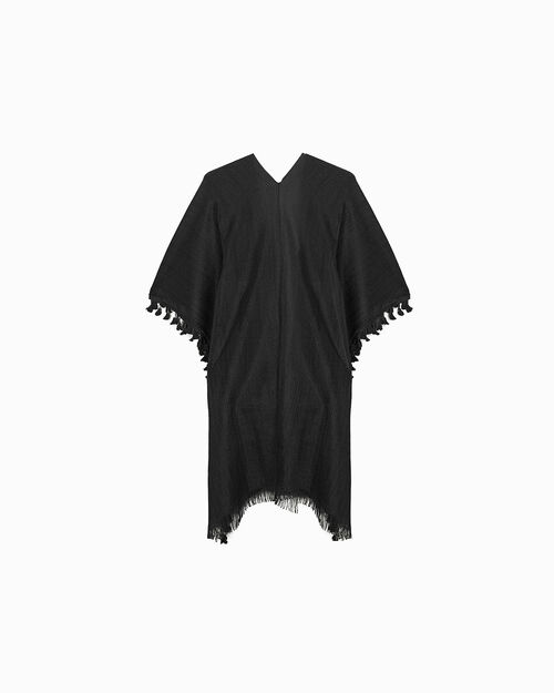 Poncho nero con frange, MULTI COLOR