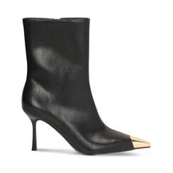 Tronchetti neri con puntale oro e tacco 8 cm, Primadonna, 264907301EPNERO035, 001 preview