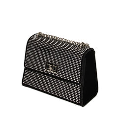 Sac bandoulière noir-argent en microfibre avec pierres, 245123167MPNEARUNI, 002a