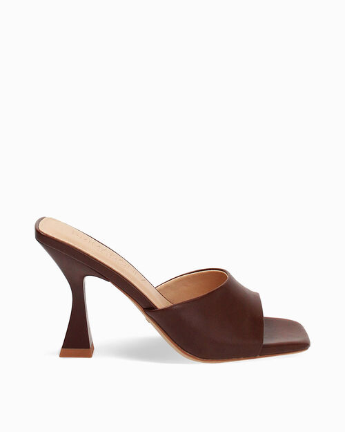 Mules open toe marroni tacco 9,5 cm, BROWN
