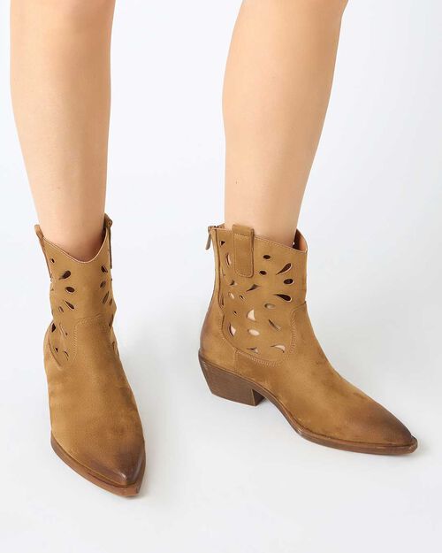 CALZATURA TRONCHETTI MICROFIBRA COGN, 