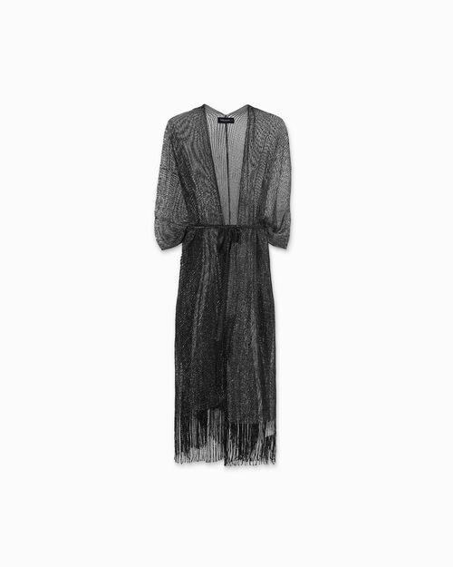Poncho femme noir argent&eacute; en tissu, 